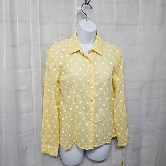 NWT Copper Key Yellow White Embroidered Polka Dot Button Down Blouse Coquette S - Picture 4 of 12
